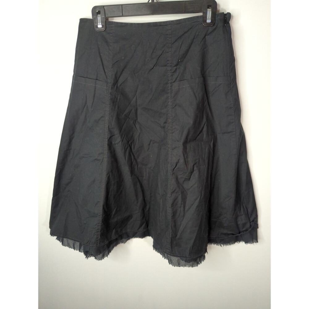 Eileen Fisher Womens Black Cotton Blend A‎ Line Peekaboo Frayed Skirt Size XS